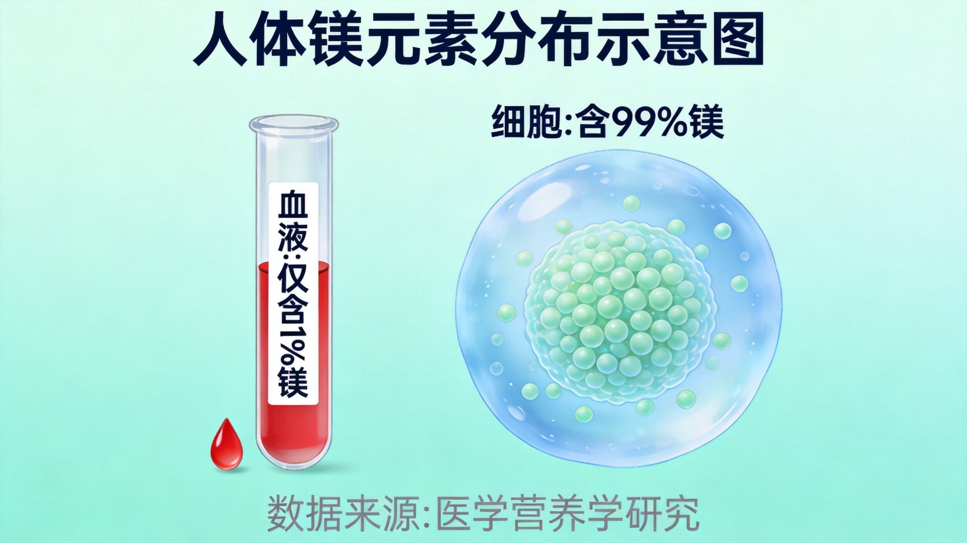 血液检测正常不代表不缺镁——99%的镁藏在细胞里 血液检测正常不代表不缺镁——99%的镁藏在细胞里